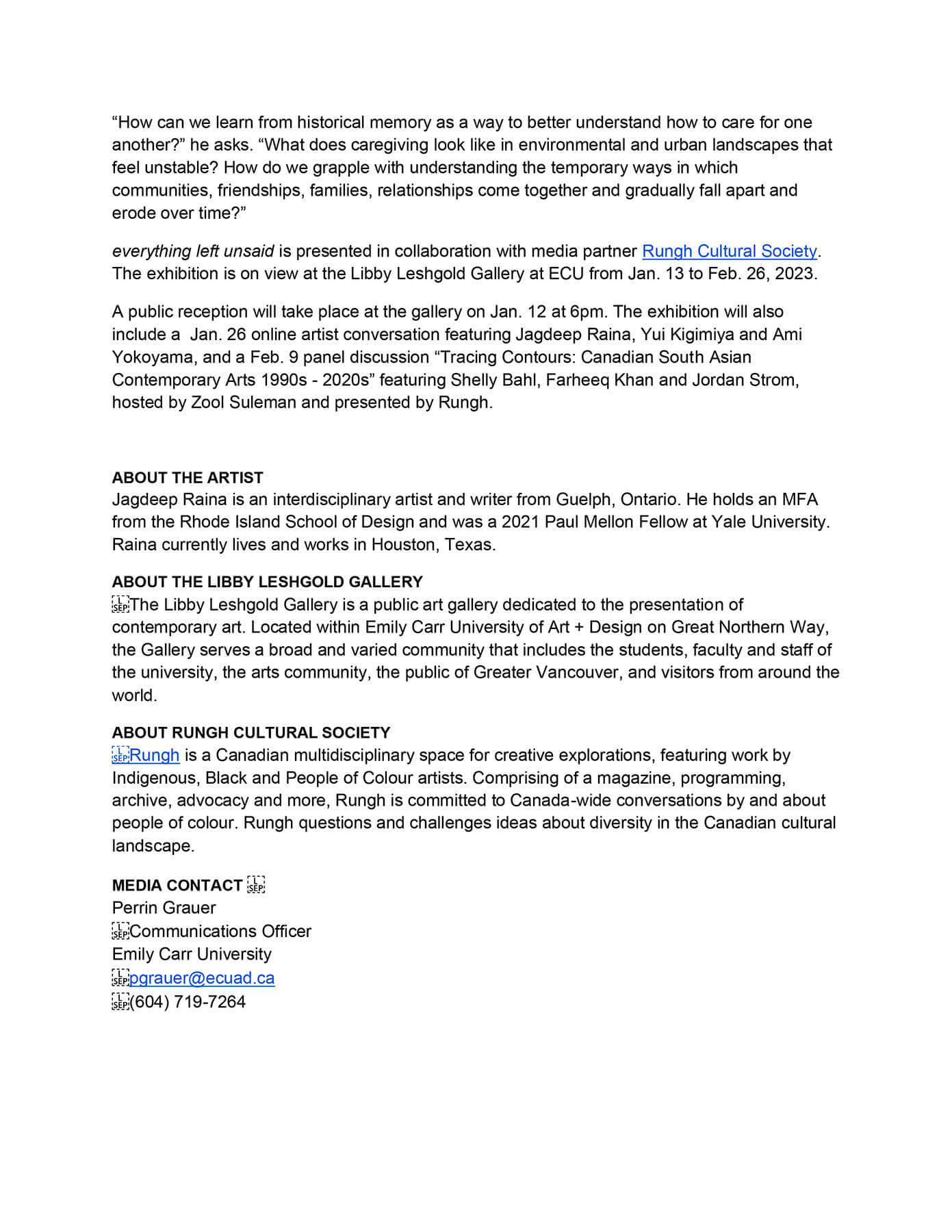 Page 1 of News release: Jagdeep Raina Transforms Lost Histories into living archive with 'everything left unsaid' (January 11, 2023 ) Page 2 of News release: Jagdeep Raina Transforms Lost Histories into living archive with 'everything left unsaid' (January 11, 2023 )