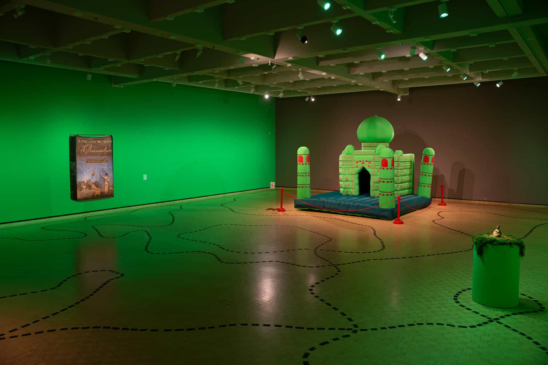 Installation view, Divya Mehra: From India to Canada and Back to India (There is nothing I can possess which you cannot take away), 2020, MacKenzie Art Gallery. Photo by Sarah Fuller. Image courtesy the artist and Georgia Scherman Projects.