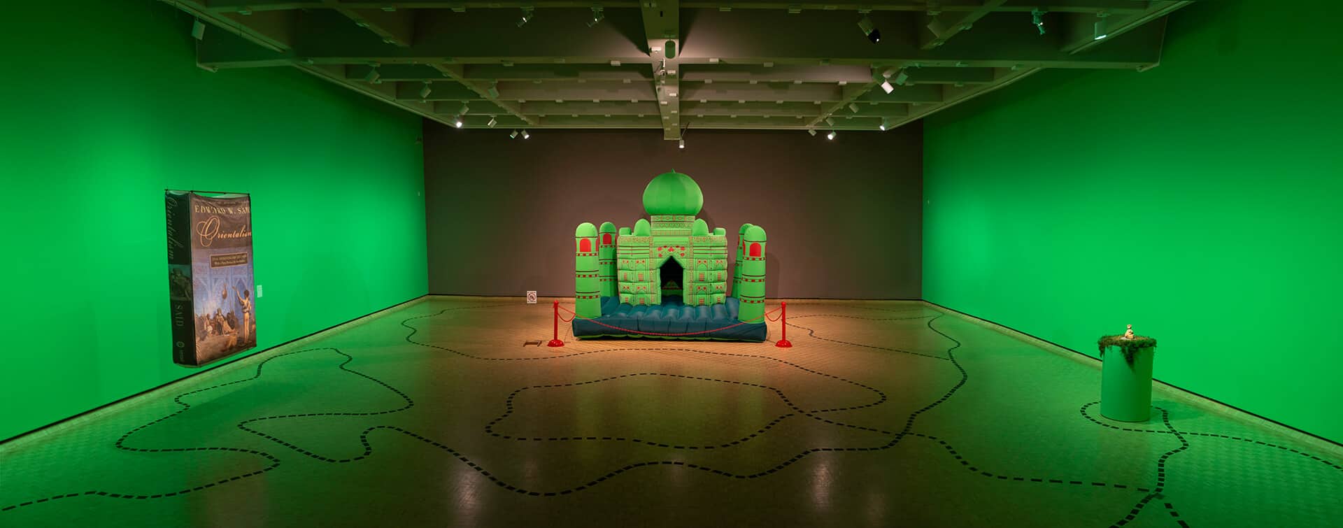 Composite from Ladder: Installation view, Divya Mehra: From India to Canada and Back to India (There is nothing I can possess which you cannot take away), 2020, MacKenzie Art Gallery. Photo by Sarah Fuller. Image courtesy the artist and Georgia Scherman Projects.