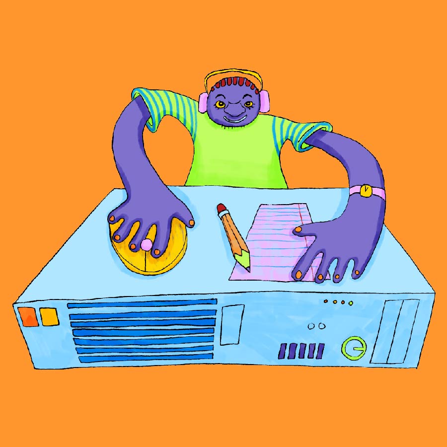 Illustrations by Chhaya Naran for the 2021 Surrey Art Gallery/Rungh Art + Feminism Wikipedia Edit-a-thon event (Instagram @butterlvr69, web https://ahycah.com/).
