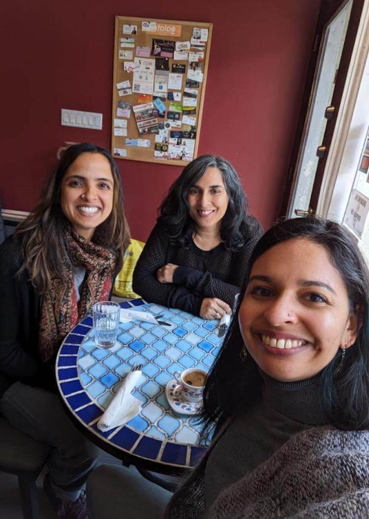 Image by Zinnia Naqvi. Farheen Haq, Shelly Bahl and Zinnia Naqvi meet in Toronto to talk about the residency. March 18, 2023