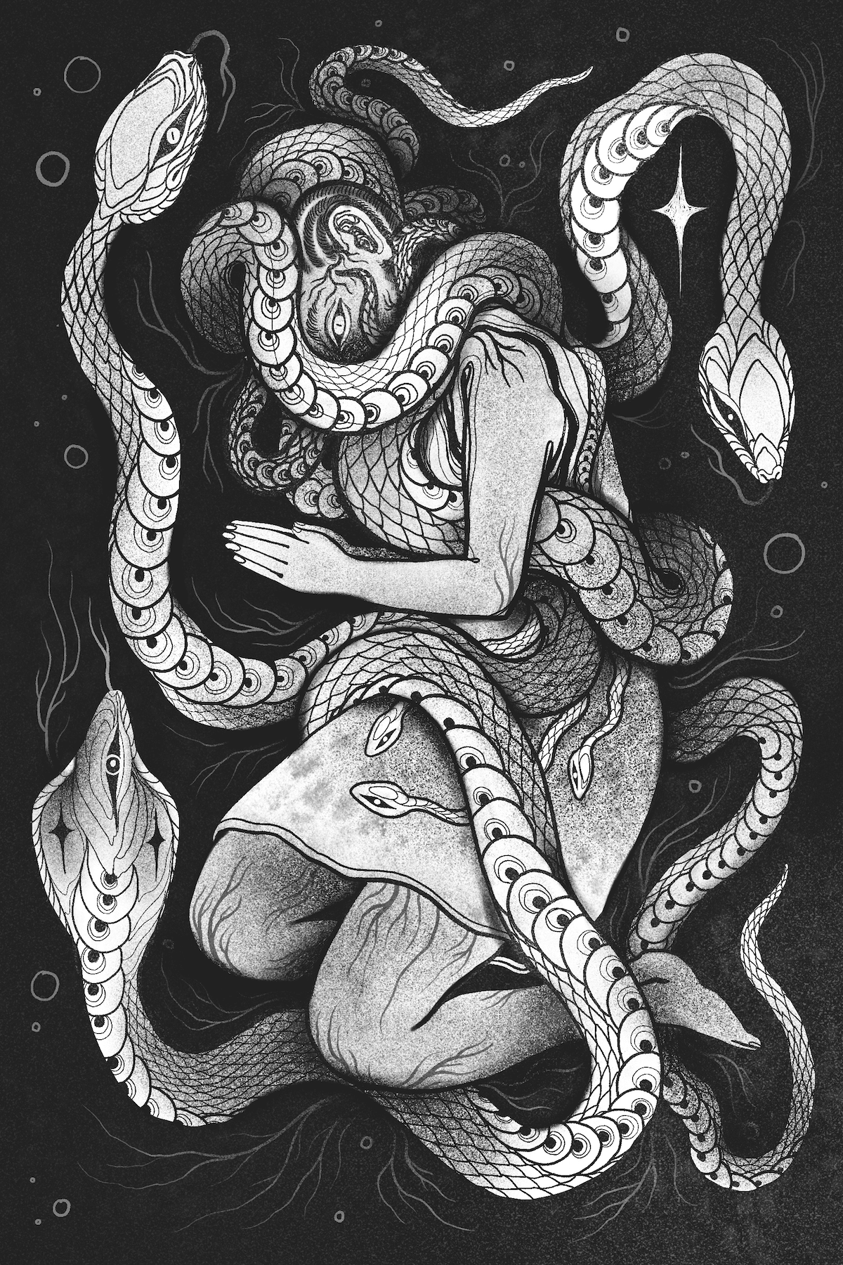 Artist Makoto Chi for They Will Take Up Serpents in Death in the Mouth